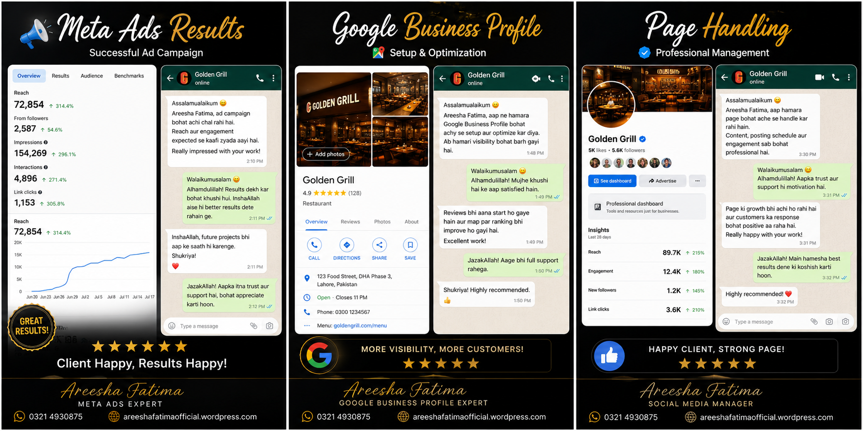 Golden Grill Meta Ads, Google Business Profile and page handling proof