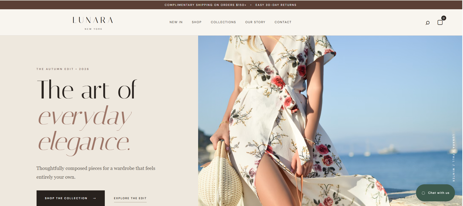 Lunara e-commerce portfolio demo homepage with premium storefront layout